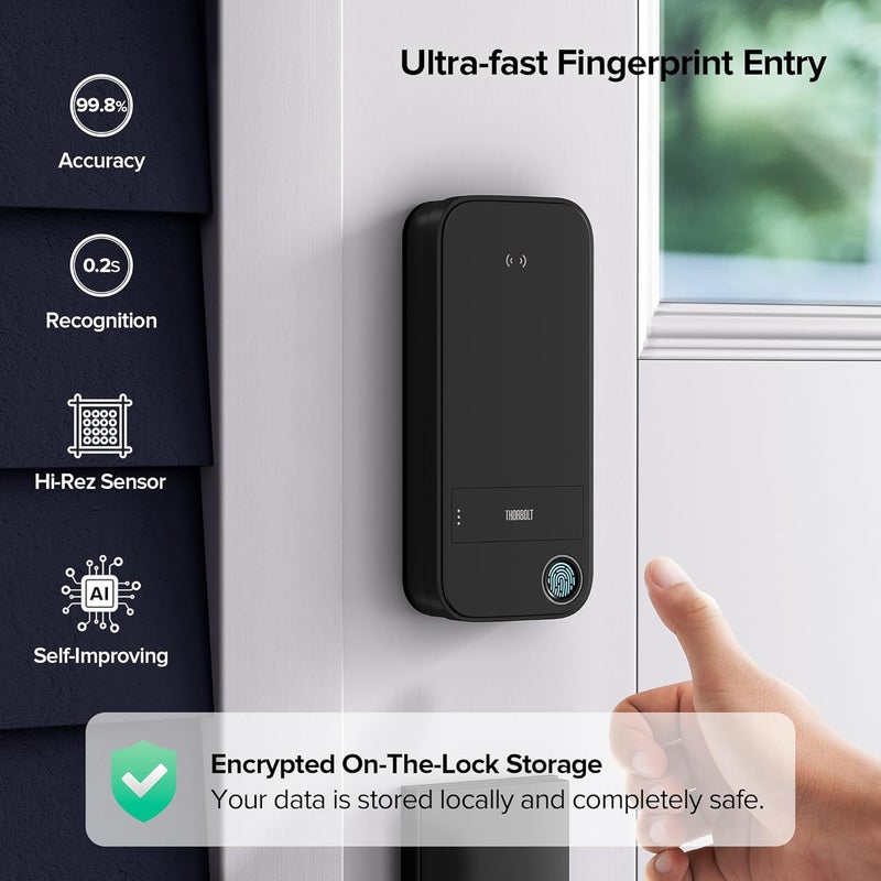 ThorBolt X1 Apple Home Key Lock, iOS ONLY Smart Keyless Entry HomeKit Door Lock with Fingerprint, Keypad Deadbolt Lock Works with HomeKit Over Thread (Border Router Required), IP65 Weatherproof, Black - Image 5